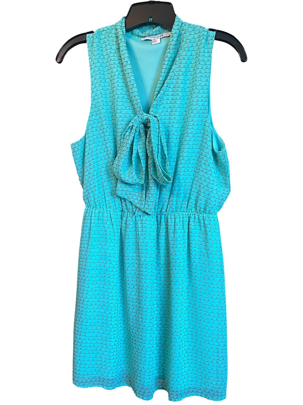 Forever 21 Aqua Patterned V-Neck Dress Sz L